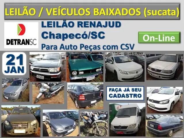 LEILÃO ON-LINE DE CARROS E MOTOS SUCATA / BAIXADOS